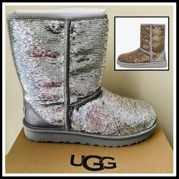 UGG Classic Short Cosmo Sequin Silver & Gold Boots - Picture 3 of 13